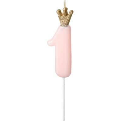 Number 1 Light Pink Candle w Crown