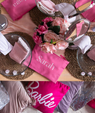 Custom Pink Sleepover Party Pouch Personalized with Guest Names