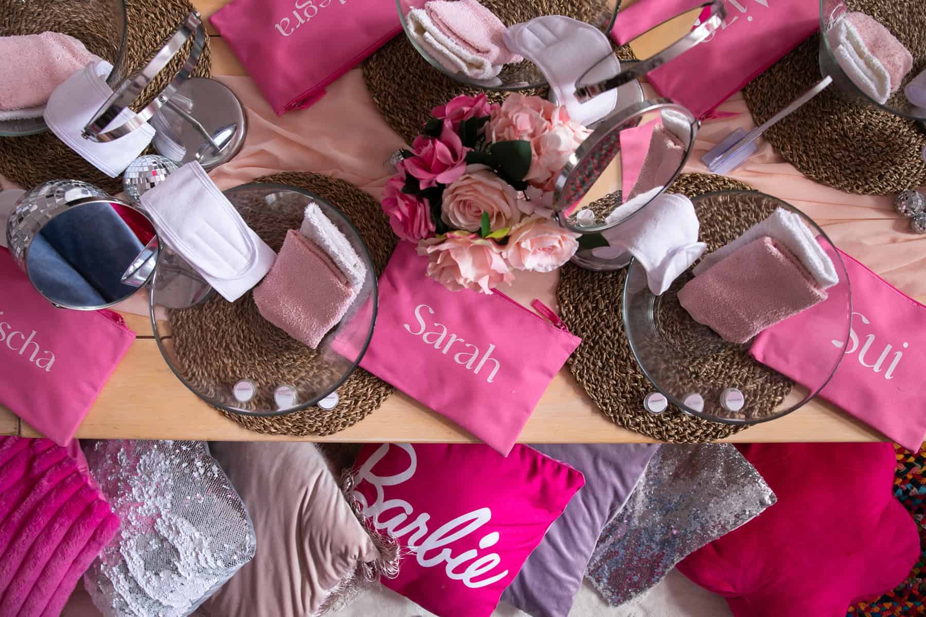 Custom Pink Sleepover Party Pouch Personalized with Guest Names